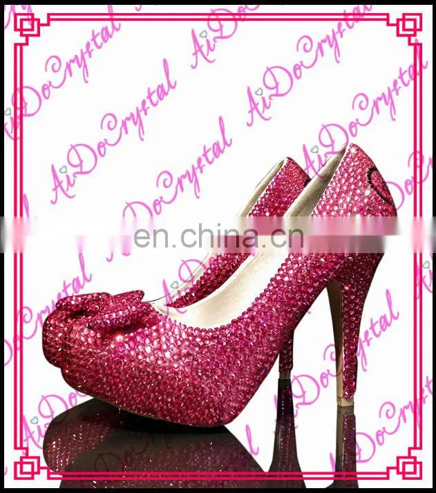 Aidocrystal Pink Crystal wedding high heels ladies low heel fish mouth sandals made in china