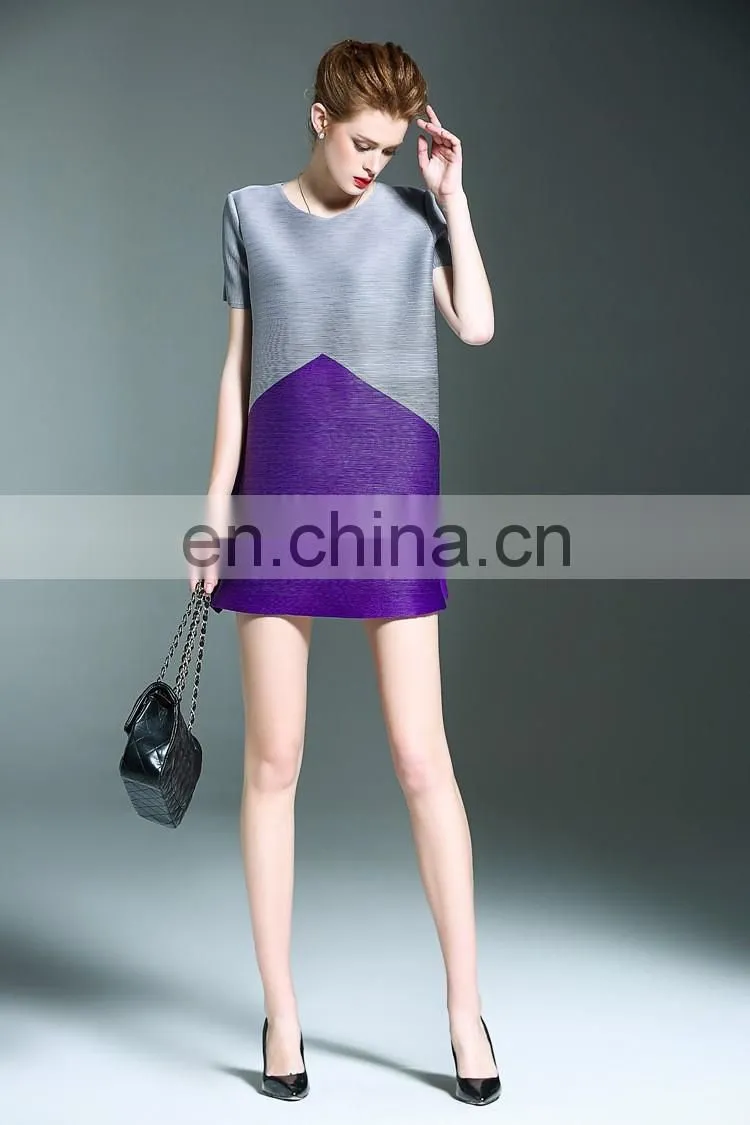 2016 plus size women clothing pleats issey contrat colors lady summer dresses