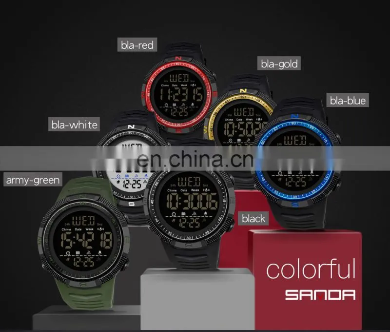 SANDA 6014 Branded men digital wristwatch luminous alarm water resistant multi-functional fashion boys led watches