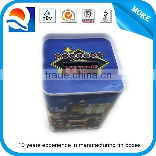 Las vegas printed metal tin coin bank