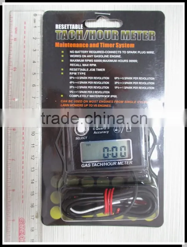 Hot selling Inductive Tachometer Resettable hour meter for Snowmobile,ATV,Generators,Motorcycle,snowblower,trencher,sod cutter