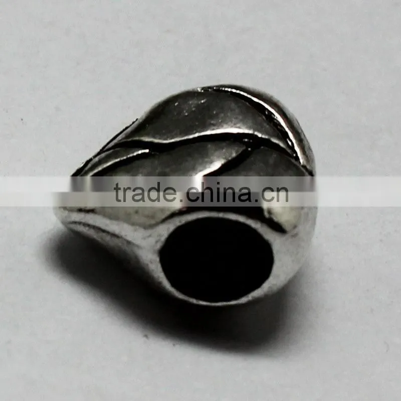 Wholesale Pdora Jewelry Accessories Leaf Shape Large Hole Metal Beads, Zinc Alloy Bracelets and Necklace Slide Beads