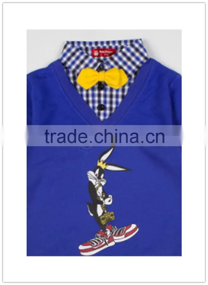 Wholesale 2016 new child suit Korean version spell color striped knit cardigan jacket long-sleeved T-shirt three-piece hole jean
