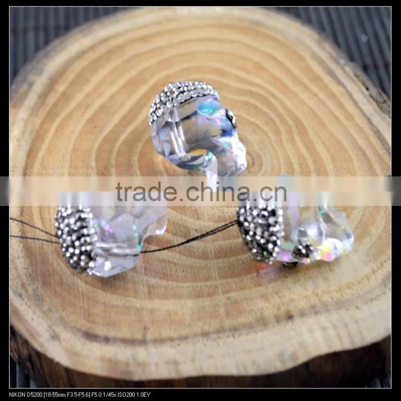 LFD-0069B Wholesale White AB Crystal Glass Skull Connector Beads, with Rhinestone Paved Spacer Loose Bead Jewelry Making