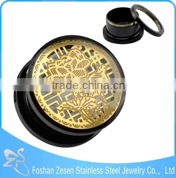 TP011436 Hot fashion piercing surgical steel black lotus ear plugs in body jewelry
