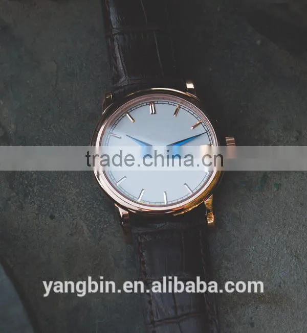 High quality genuine leather strap quartz movt popular trendy metal watch