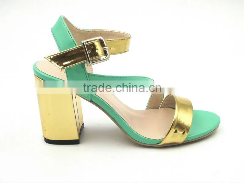 young lady thick high heel ankle strap mix color sandals