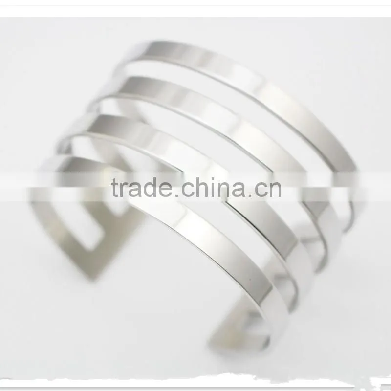 Polished Silver Hollow Geometric Adjustable Bangle Bracelet Stainless Steel Jewelry
