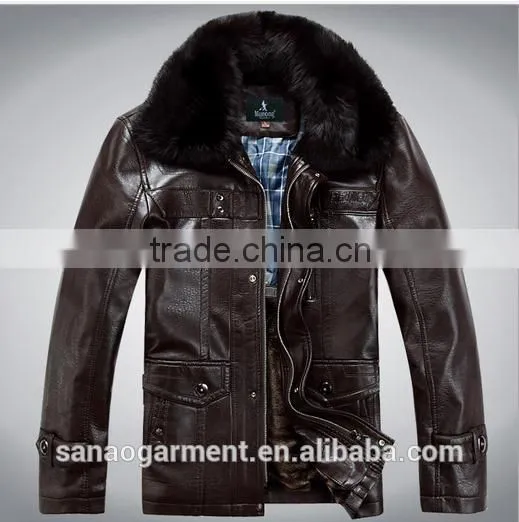 Business casual lapel with collars leather jacket for men wholesale