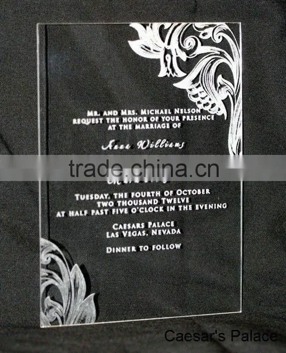 High Transparent custom acrylic/lucite transparent wedding invitation