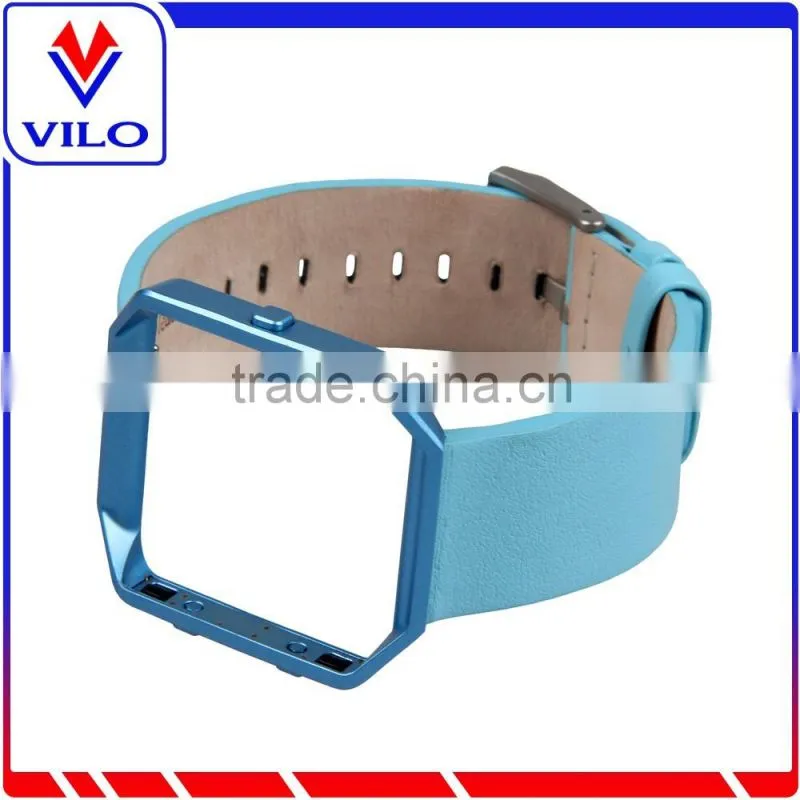 Luxury Genuine Leather Wrist strap Watch band For Fitbit Blaze Smart Watch+Metal Frame