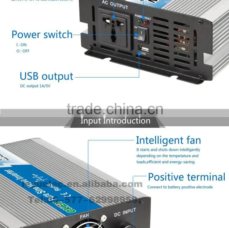 Pure sine wave power inverter 1200w CE RoHS approved dc 12v to ac 110v/220v with off grid solar power system