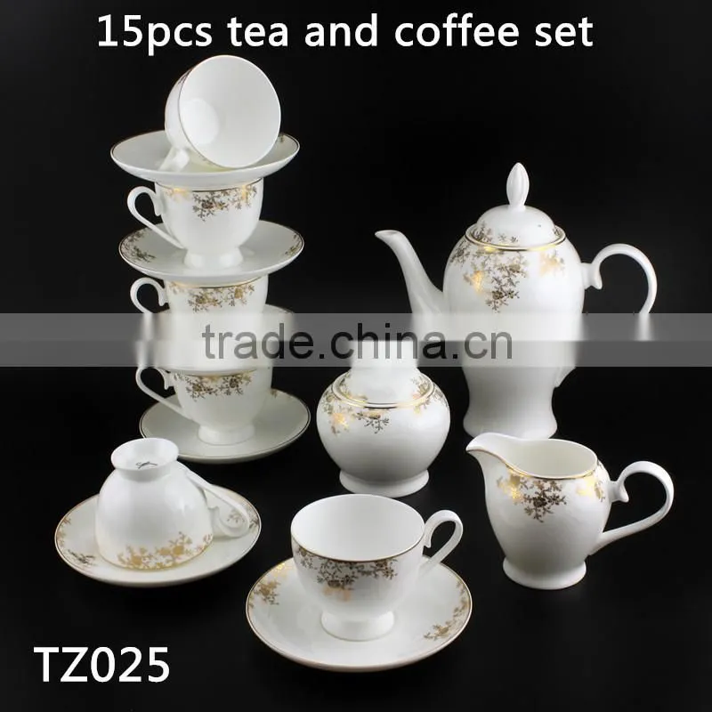 Round Shape Fine Bone China With Golden Flower Decal 200ml Cup with Saucer