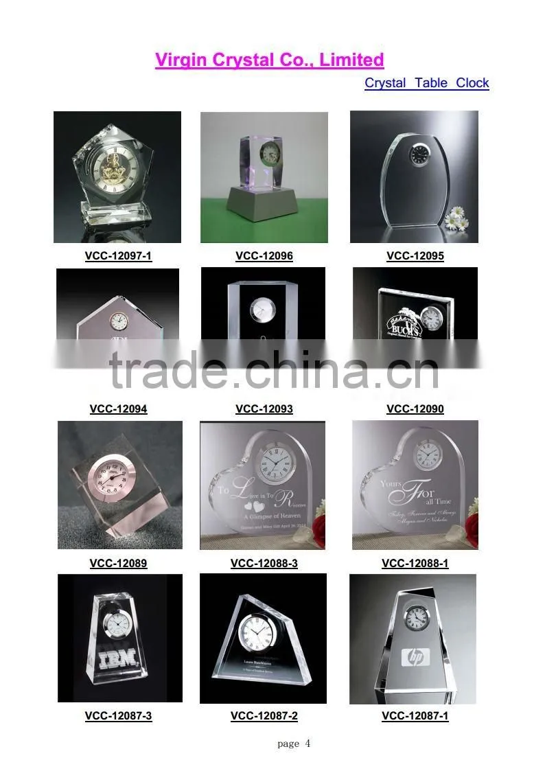 Wholesale custom logo crystal glass stand clock for souvenirs gift