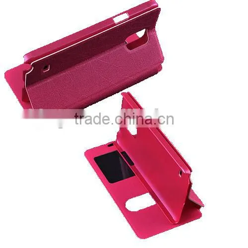 2014 new products ultra thin two windows pu leather case for samsung galaxy note 4 n9100, mobile phone note 4 case D0154
