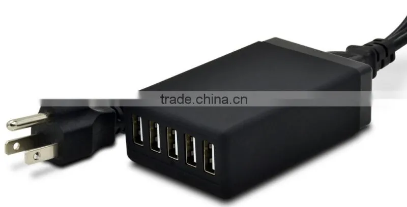 UV Paint 5V4.1A 5 Port Multiple USB Intelligent Charger Multi Travel Power Adapter for USB-Charged Devices(Black)