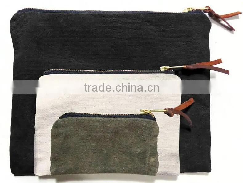 custom high quality waxed canvas zipper pouch Unisex