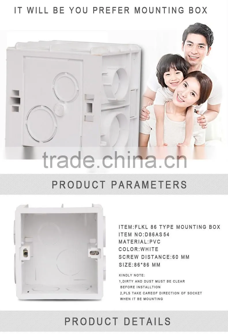 Mounted 86*86mm plastic Wall switch box