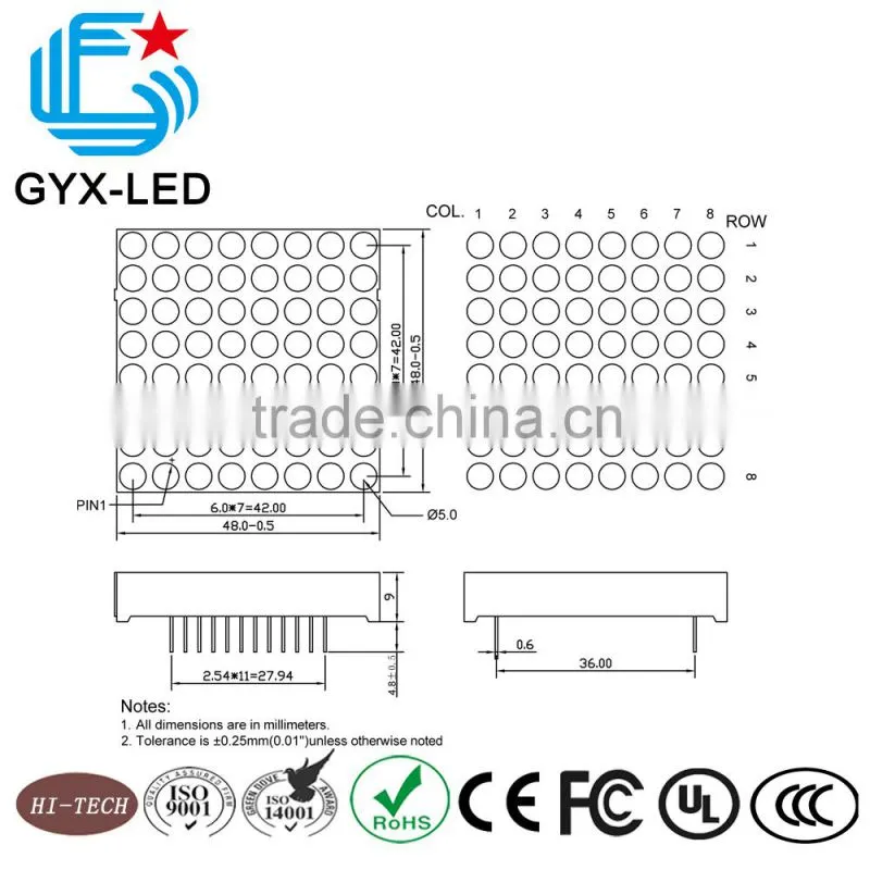 low power consumption red color 8*8 LED dot matrix display