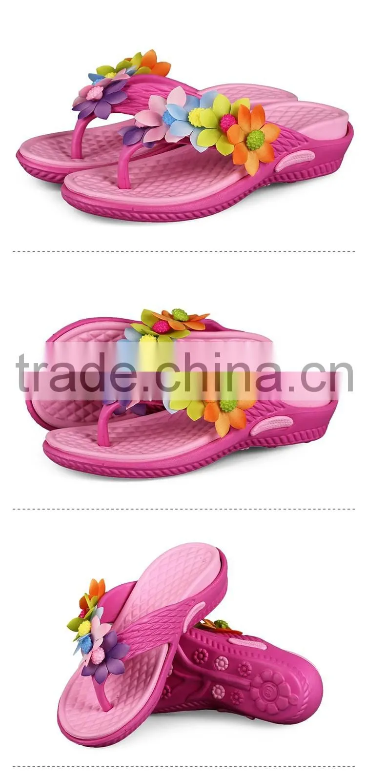 Women's Beach Wedges Platform Massage Thong Slippers Big Flower Decor Flip Flops Sandals