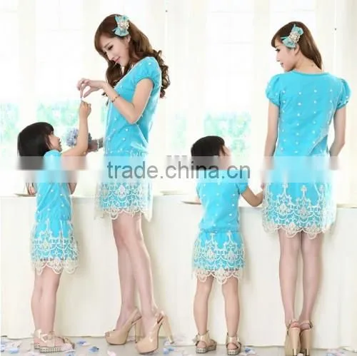 2015 Latest Korean Style Family Dress Mommy Daughter Summer Cheaper Casual Women Dress Model