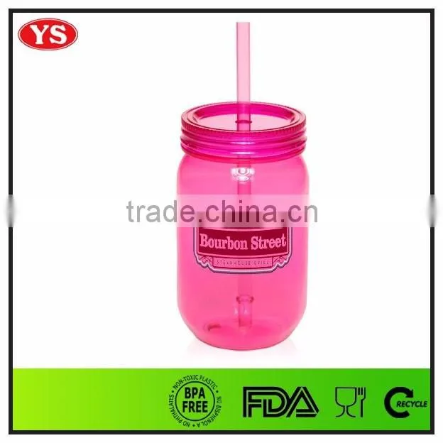 540ml bpa free plastic cold drinking jar with straw