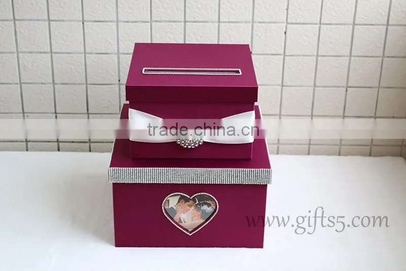 Elegant purple wedding card box with photo frame