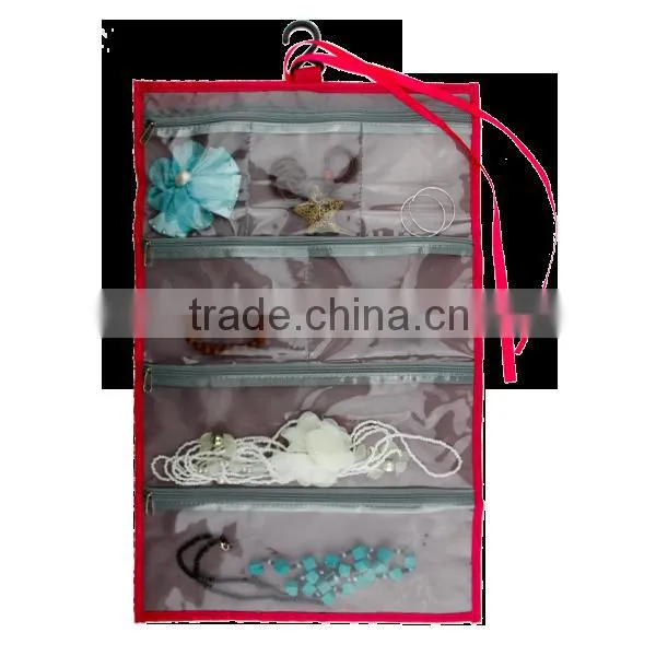 Polyester Multi-layers See-clear Cosmetic Jewelry Roll Up Travel Bag, Roll up Travel Bag