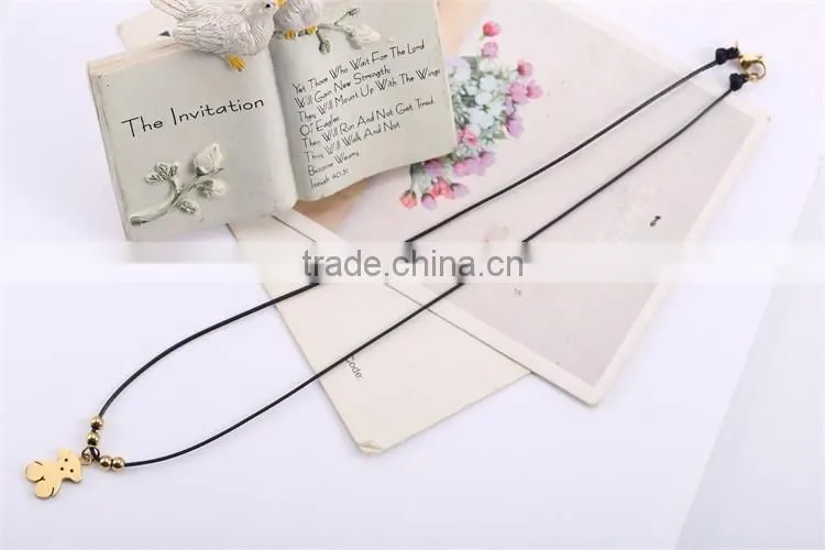 Fashionable most popular simple black long rope friendship necklace with bear pendant