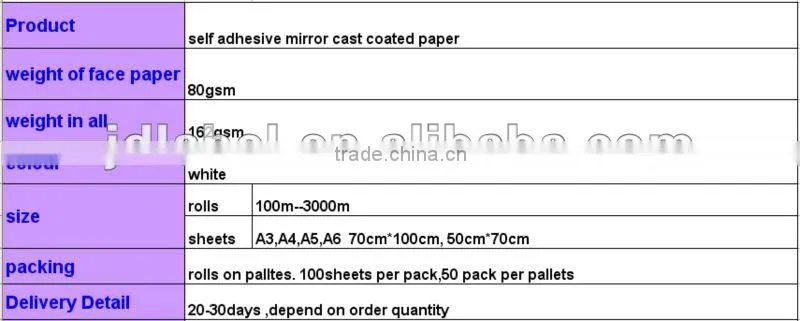 self adhesive mirror cast coated paper high gloss