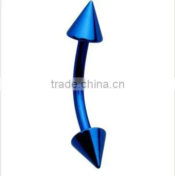 Blue Titanium Double spike Eyebrow Ring