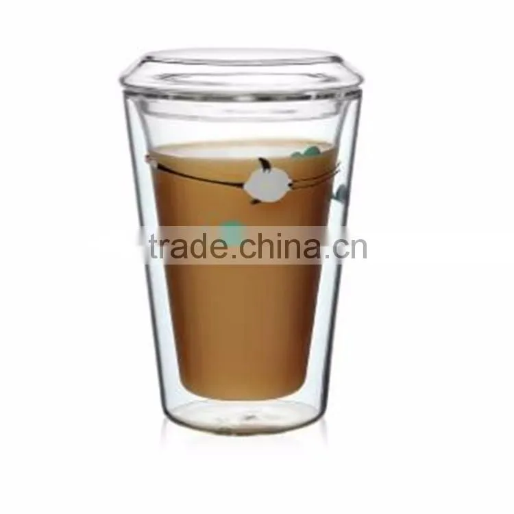 Stockage & promotional 300ml Heat resistant borosilicate glass coffee cup with glass lid for drinking