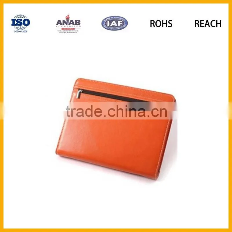 PU leather notebook folder padfoilo with pocket for ipad, zip closure