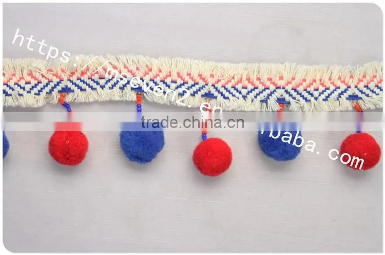 Newest arrival colorful 6.5cm width handmade cotton pom pom lace trims