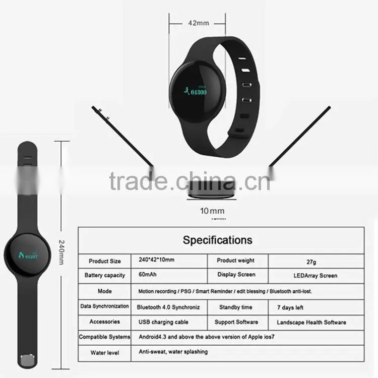 oem smart watch bracelet bluetooth anti-lost fitness tracker smart bracelet h8 with sdk