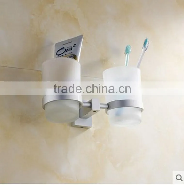Wholesale Prices Aluminum Alloy And Glass Chrome Finishing Bathroom Accessories Wall Mounted Double ToothBrush cup holder