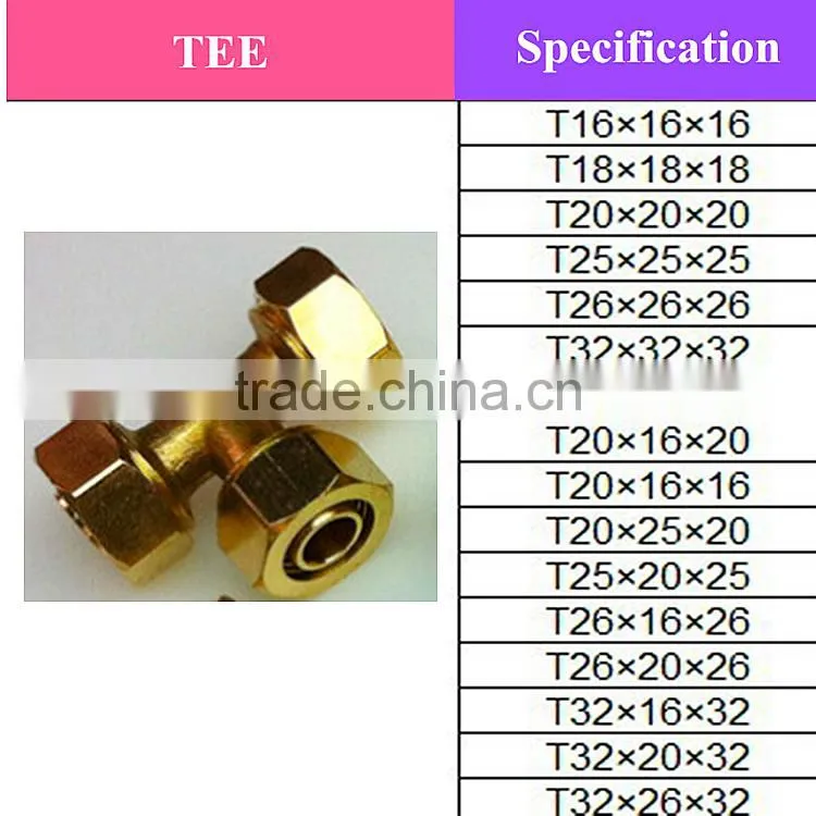 brass compression tee fitting for PEX-AL-PEX