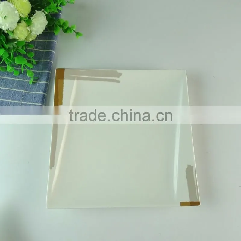 durable new bone china square plate with decal design, cheap white porcelain plate