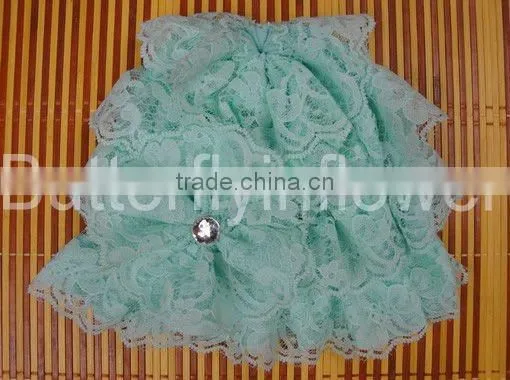 fashion silk baby auqa lace hat with lace flower baby cap