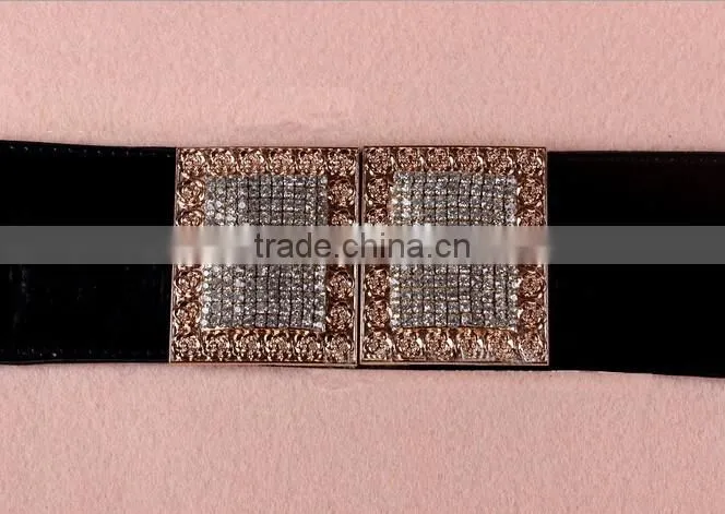 Wholesale luxury rhinestone paved ring type alloy buckle wide PU waist belt