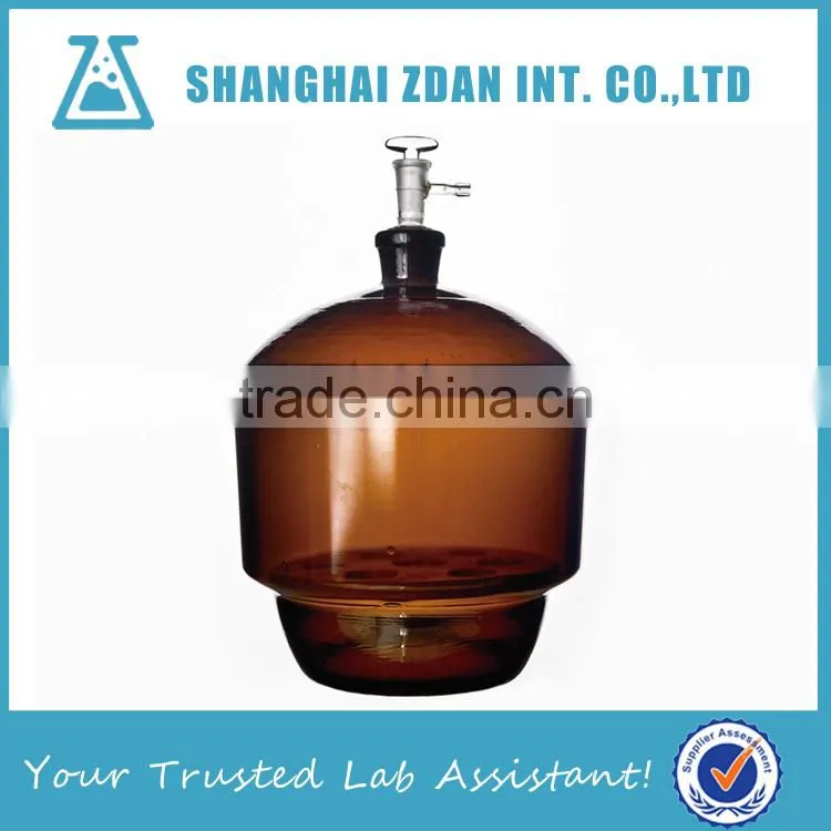 Glass Brown Vacuum Desiccator With Ground-in Stopcock And Porcelain Plate For Laboratory Glassware