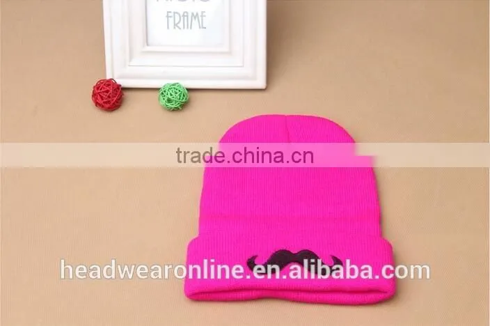 Custom Fashion High Quality Moustache Embroidey Knitted Hats And Beanie Hats