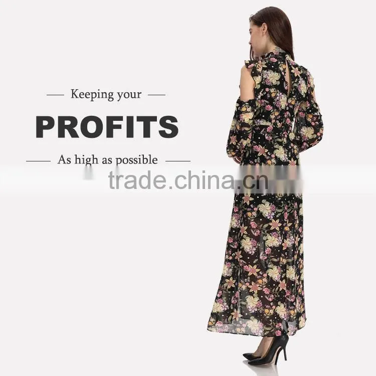 Digital print long chiffon maxi woman dress