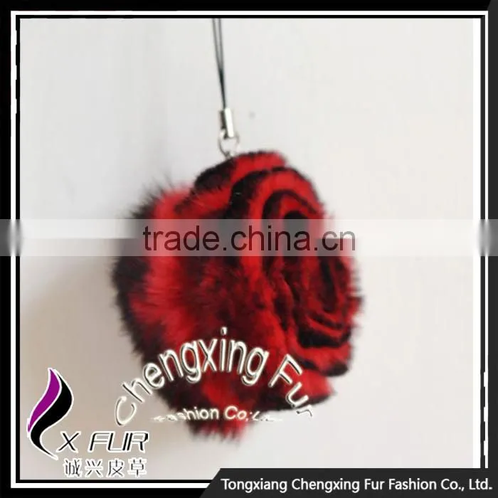 CX-P-22 Genuine Rex Fur Flower Mobile Phone Charms Fancy Keychain