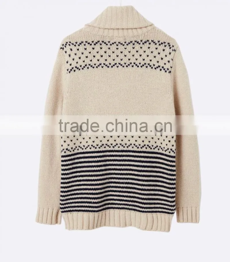 High Quality Boy's jacquard chunky knit warm cardigan with elegant shawl collar off-white sweater (BKNB01)