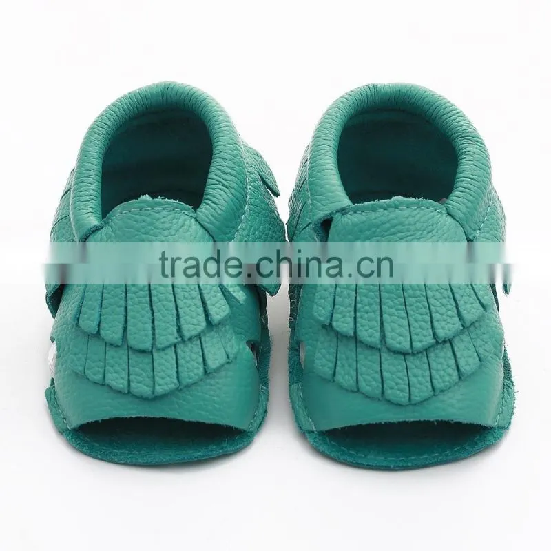 100% cow leather baby summer fringed moccs