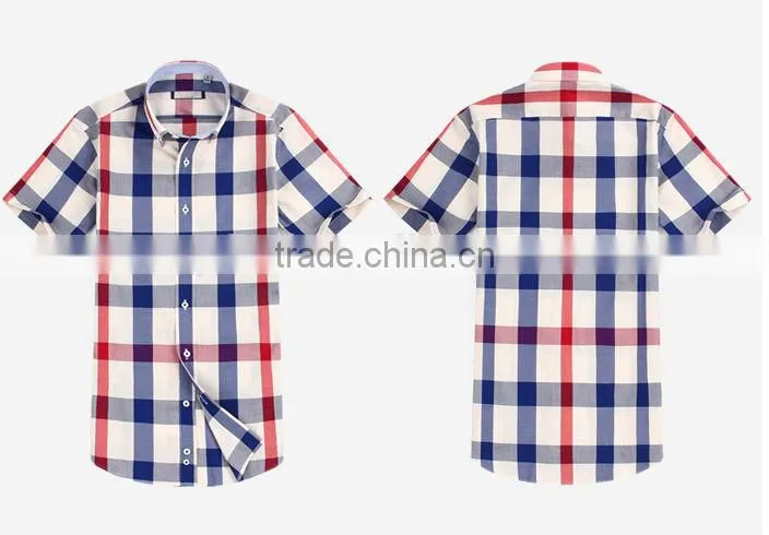 Wholesale Latest design Egyptian cotton Italian short sleeve plaids dress men shirt