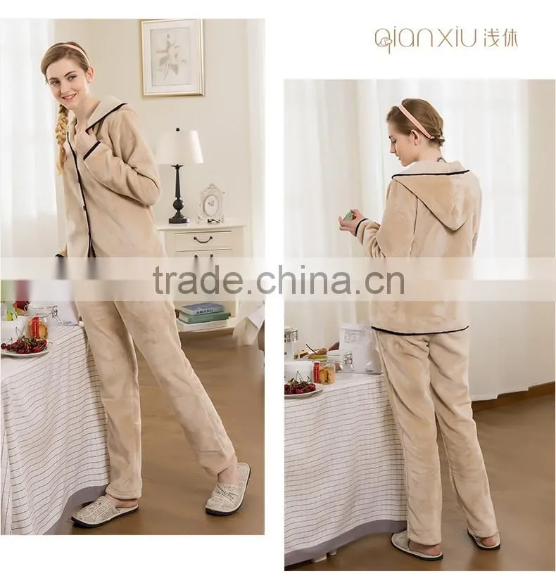 Perfect Qianxiu Cheap Hooded Design Pink Sexy Flannel Ladies Winter Nighty