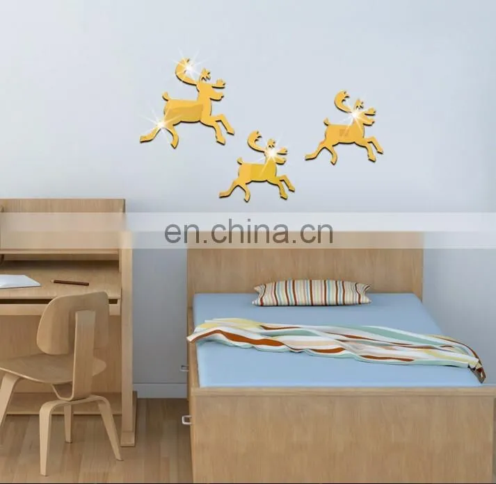 Room Decoration Christmas Reindeer Removable Mirror Wall Sticker Home Decoration Wholesale