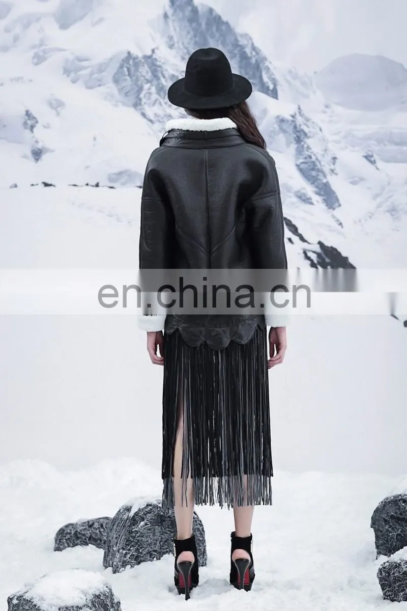Cool Style Black Genuine Leather Jacket Women's Merino Sheepskin Fur Coat Punk Real Fur And Leather Jacket